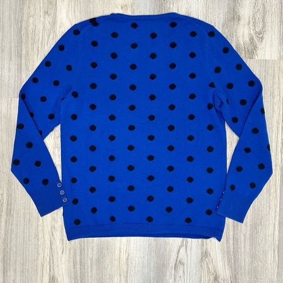 Talbots 100% Pure Cashmere Button Cuff Crewneck Sweater Blue Black Dots Size L - Picture 6 of 7